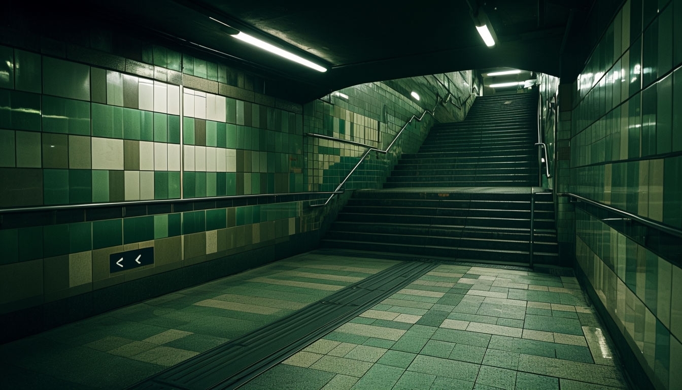 Dimly Lit Underground Subway Tunnel Virtual Background