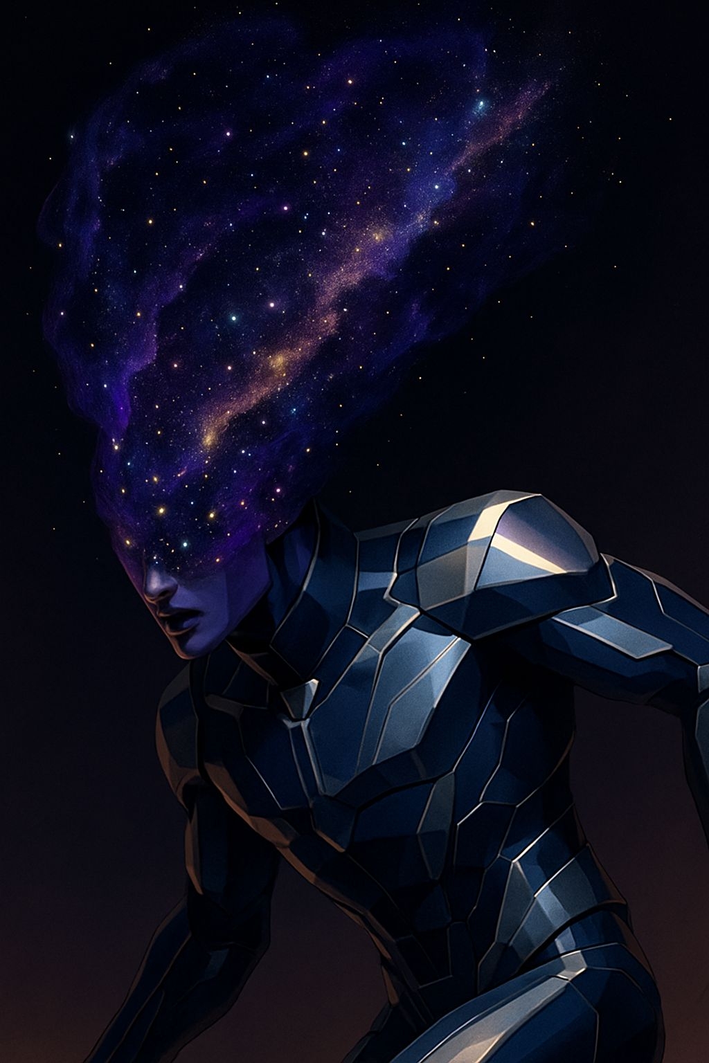 Futuristic Muscular Figure in Cosmic Armor Art