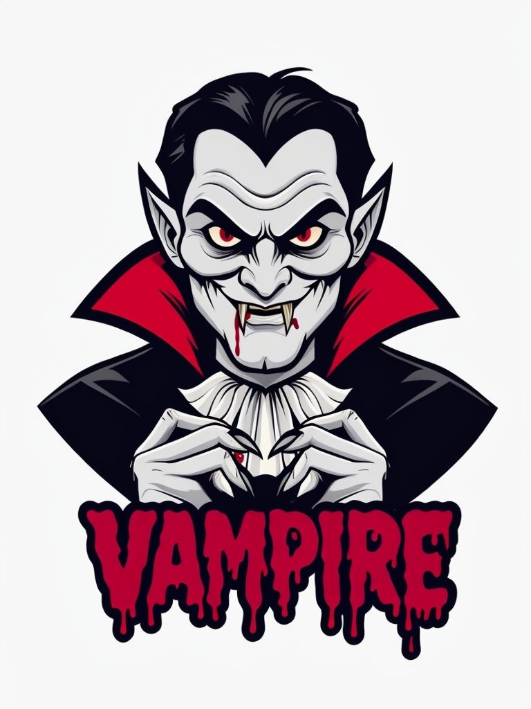 Eerie Cartoon Vampire Character with Dripping Text T-Shirt