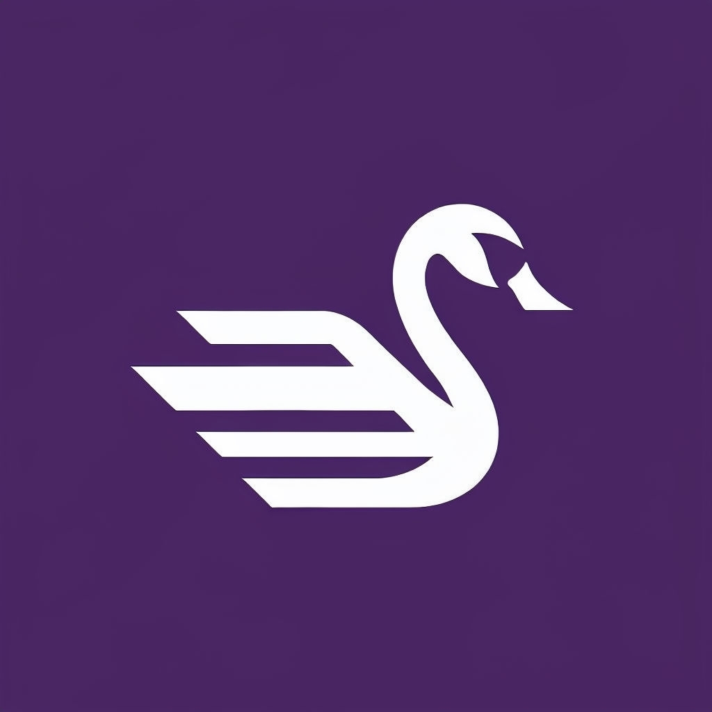 Minimalist White Swan Logo on Purple Background