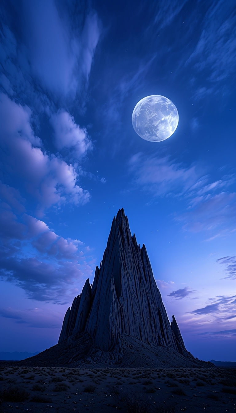 Majestic Moonlit Rock Formation Under Twilight Sky Mobile Wallpaper