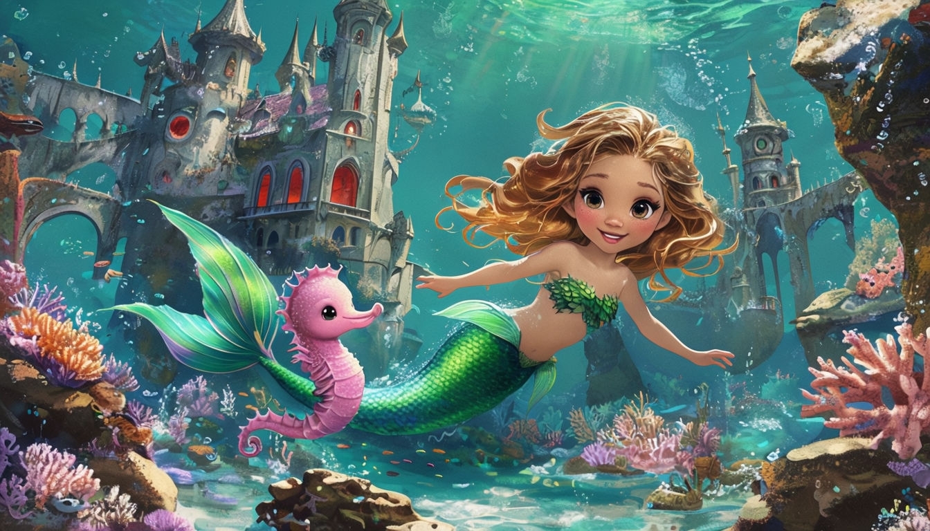 Cheerful Mermaid Underwater Fantasy Illustration Poster