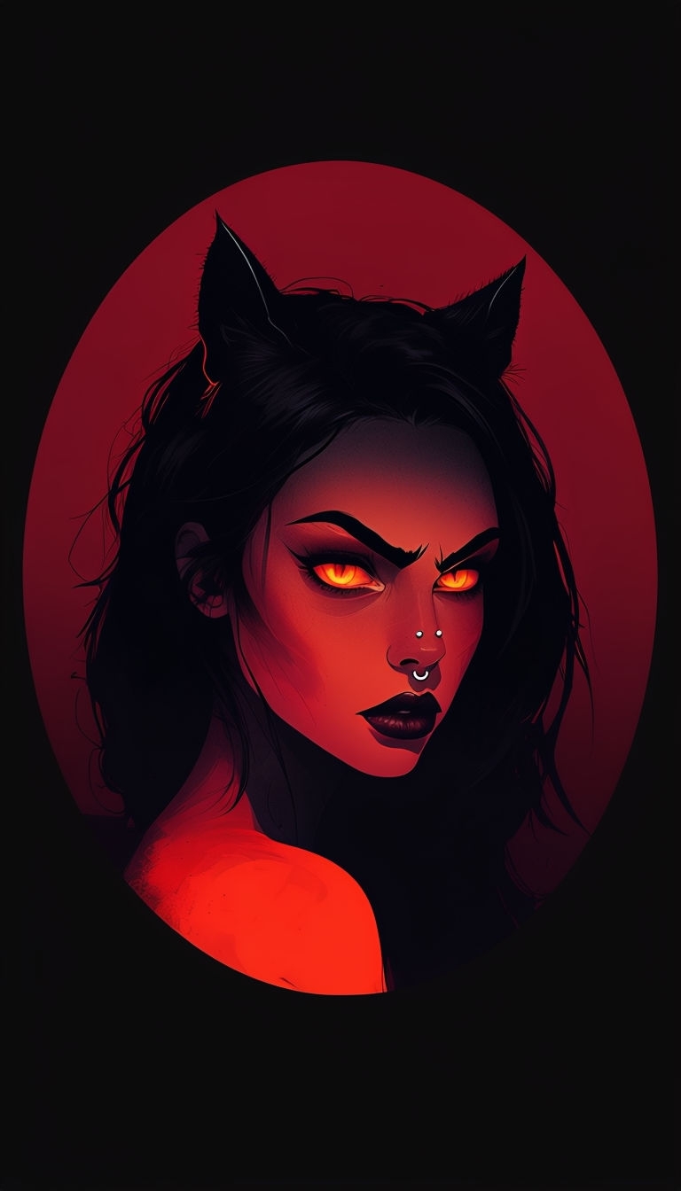 Mysterious Gothic Woman with Cat Horns Digital Art Phone Case Cover
