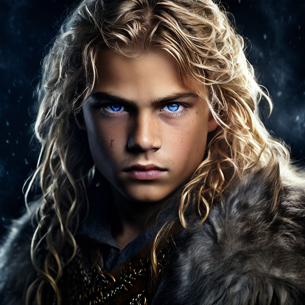 A portrait of 15 years old male warrior long plsatinum blond hair  scandinavian viking digital painting ((((((((((realistic eyes))))))))))