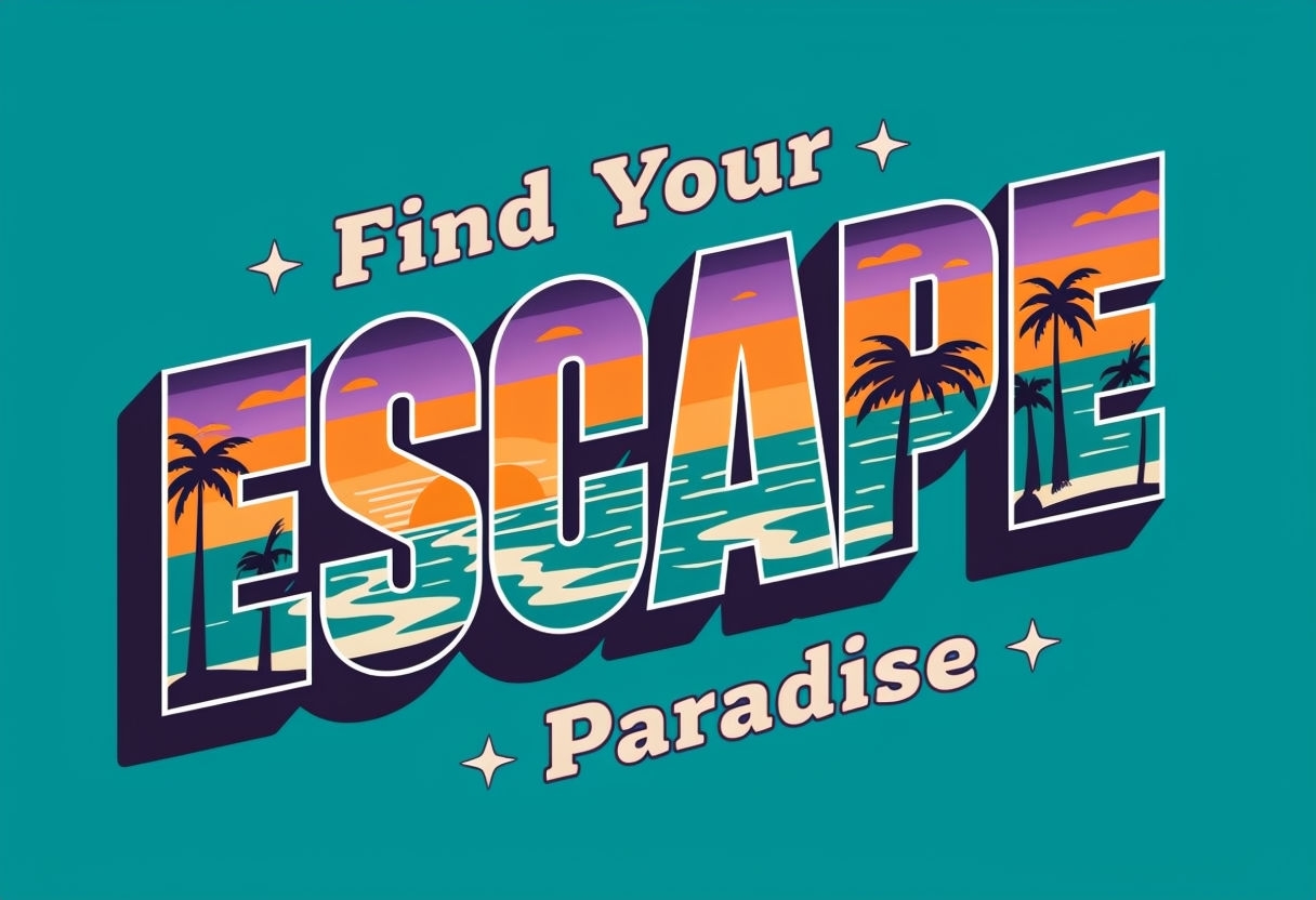 Bold Retro Tropical Sunset Escape Travel Poster