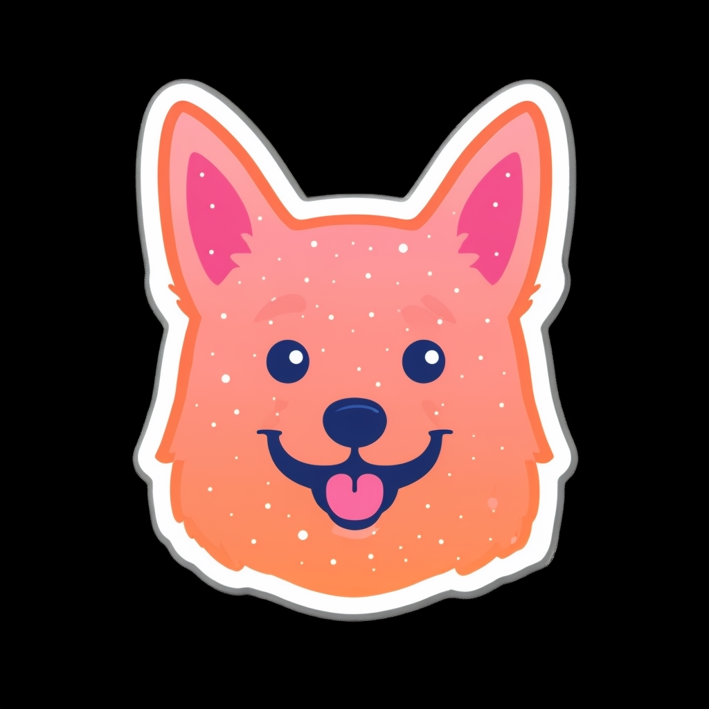 Happy Cartoon Dog Head Sticker on Black Background