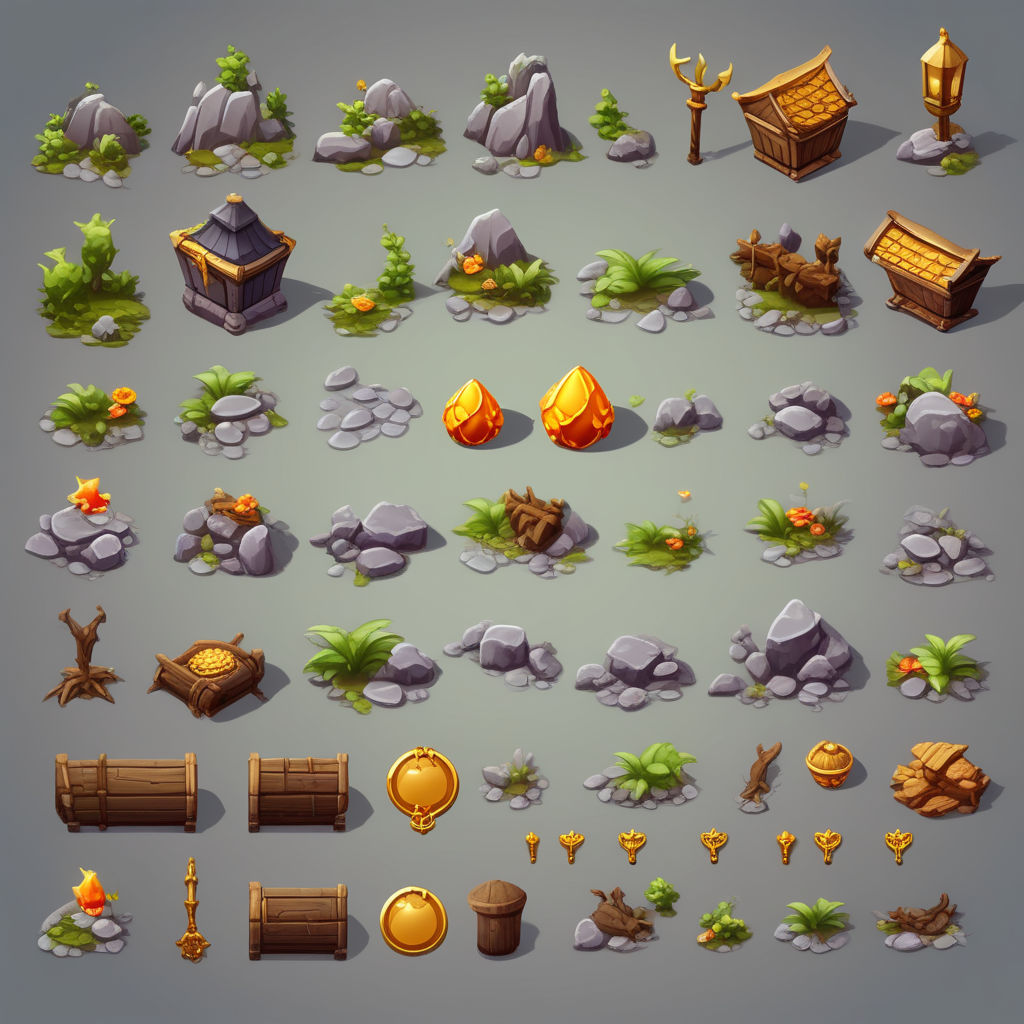 2d top-down game (sprite sheet) art of a huge objects on a (... by ...