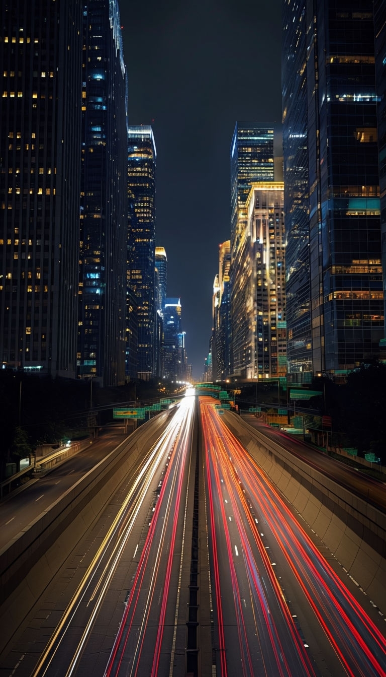 Vibrant Night City Highway Long-Exposure Photograph Phone Case Cover