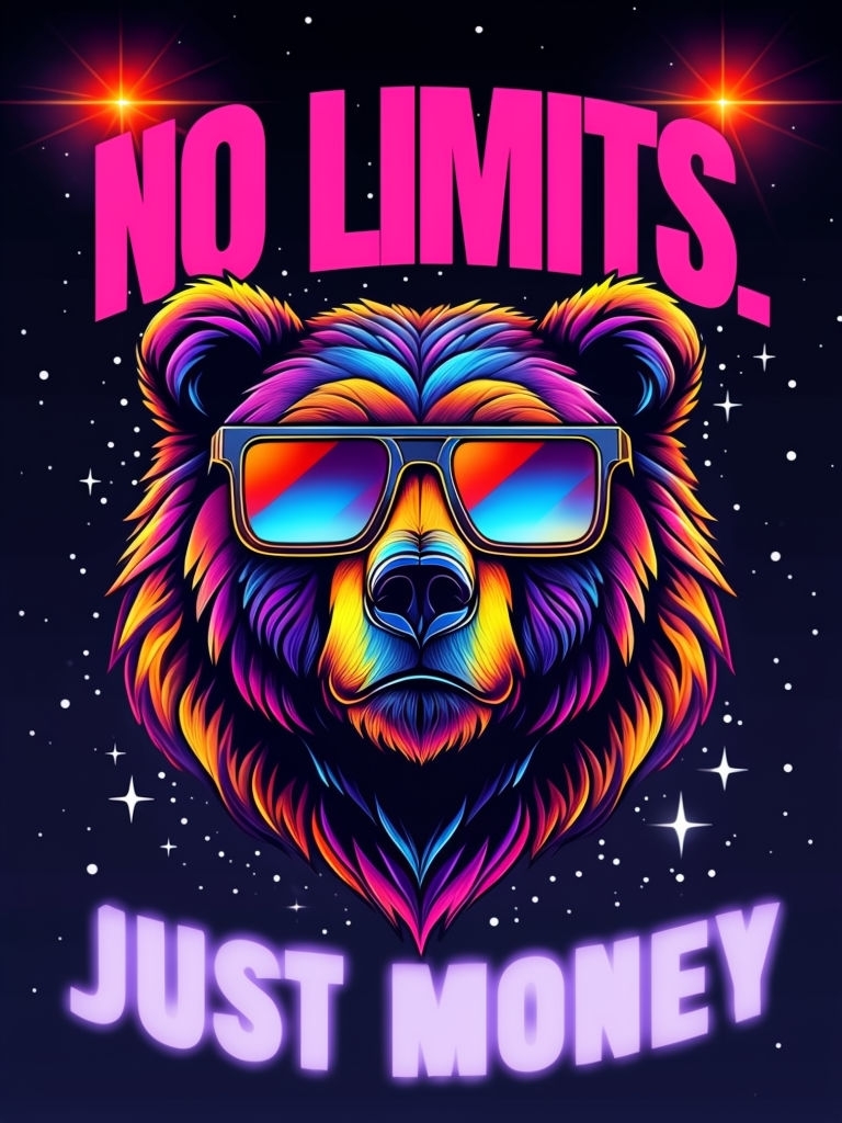 Vibrant Neon Bear Head with Motivational Text T-Shirt