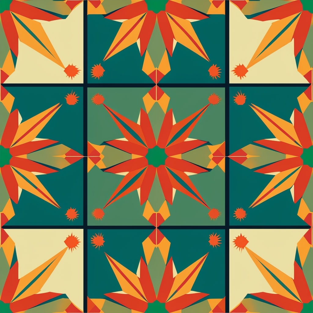 Vibrant Geometric Star Pattern in Sage Green and Teal Seamless Pattern