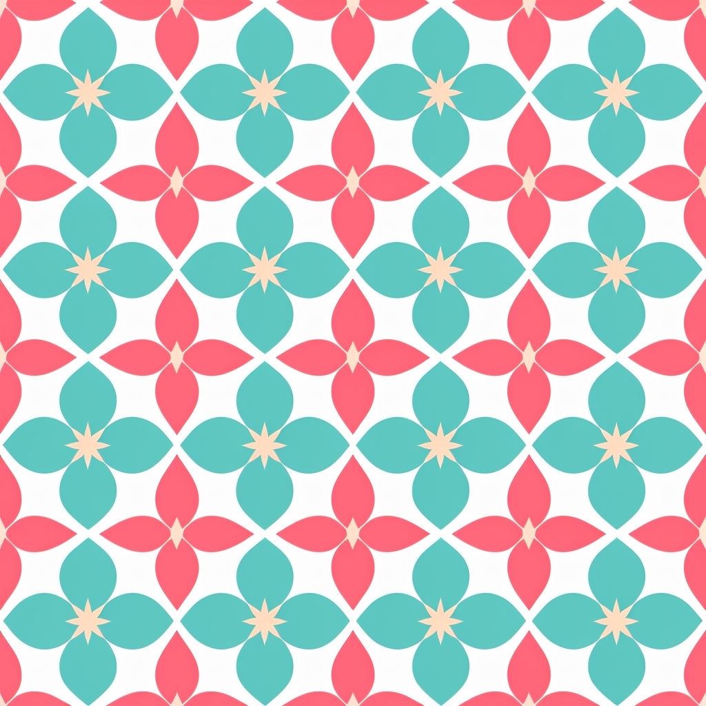 Teal and Peach Floral Geometric Pattern Design Seamless Pattern