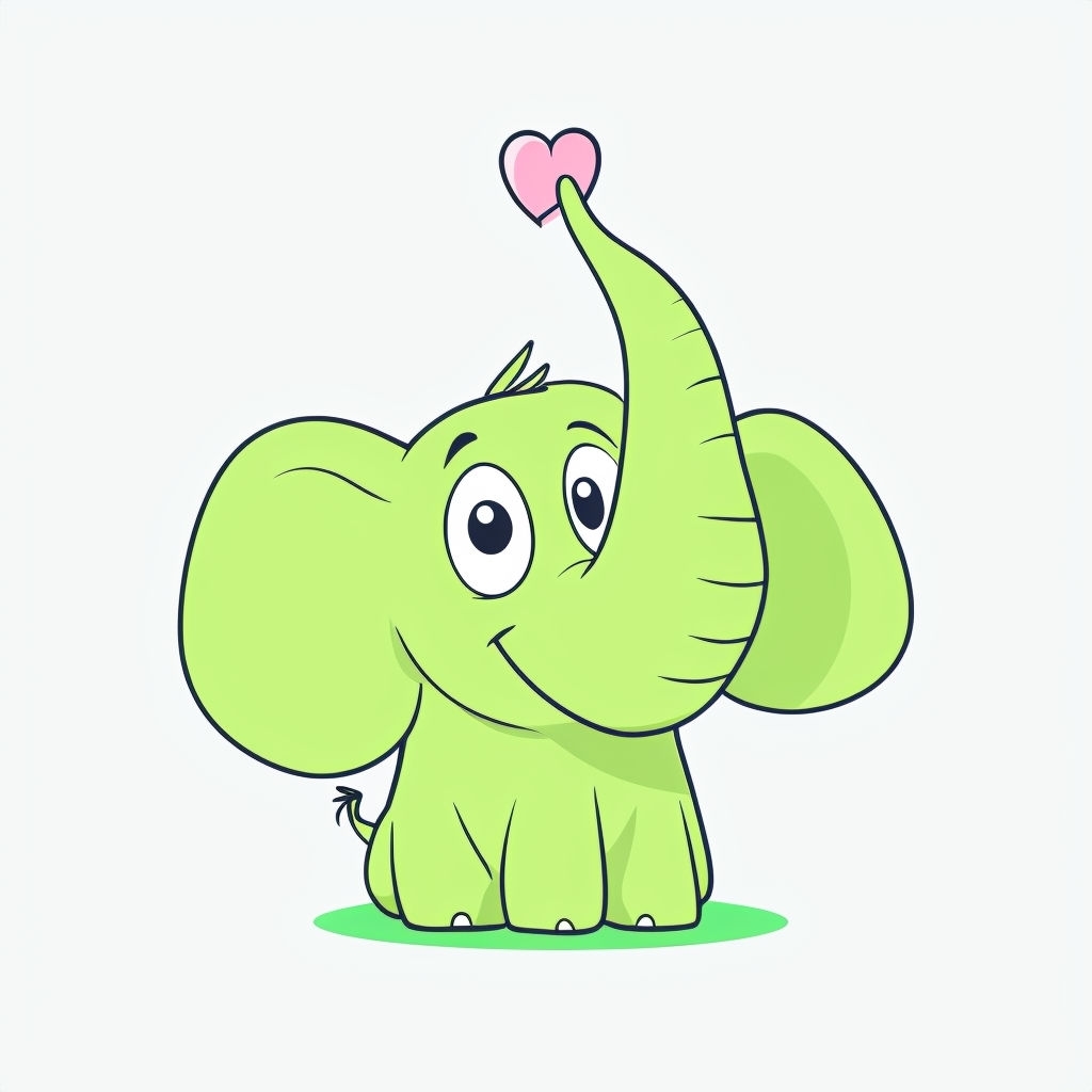 Playful Cartoon Elephant Character with Heart Trunk Sticker