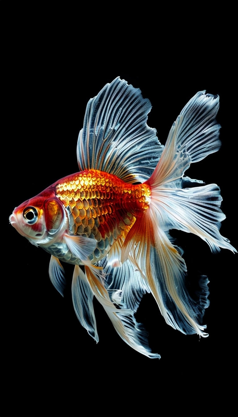 Vibrant Goldfish Swimming Elegantly Against Black Background Mobile Wallpaper