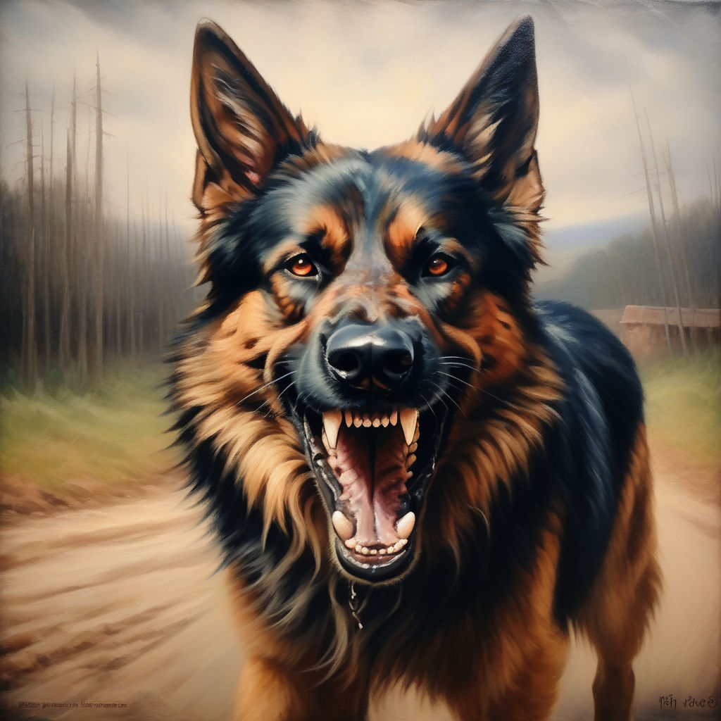 Angry german shepherd hellhound showing teeth 1908's style o... by ...