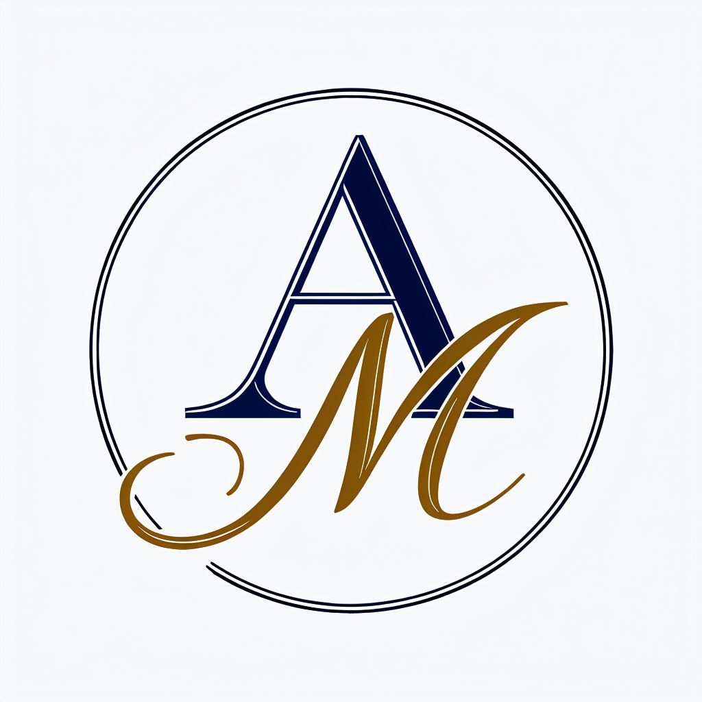 Elegant Navy and Gold AM Monogram Design within Circle Sticker