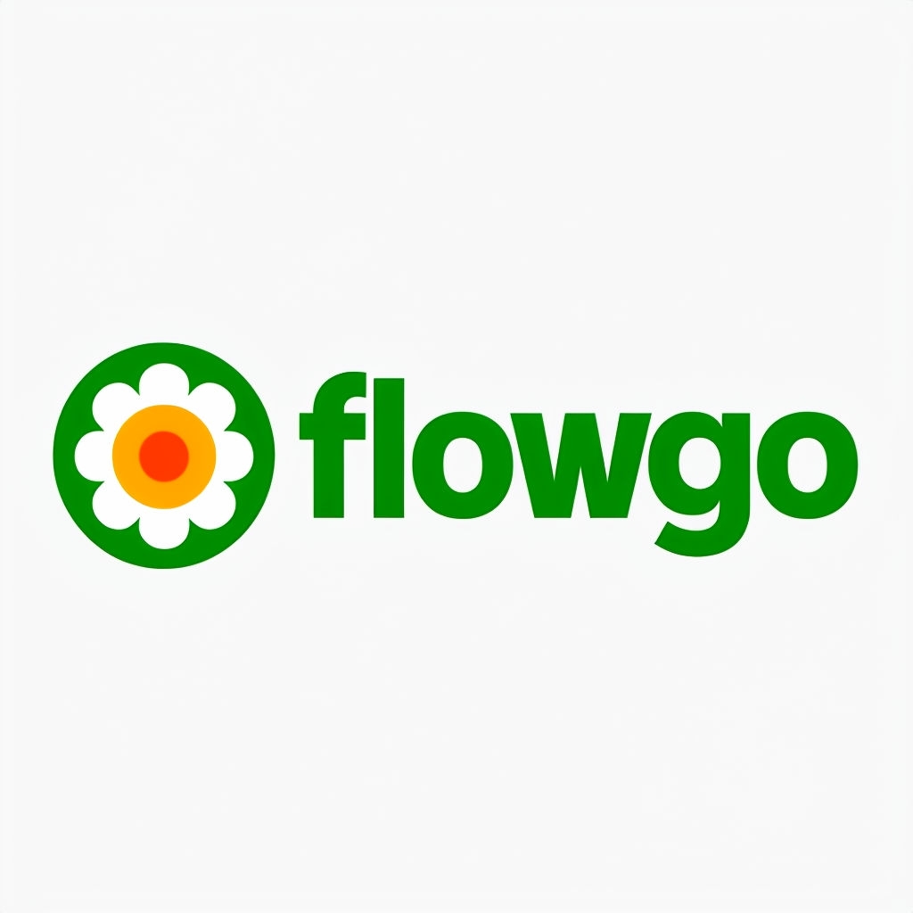 Minimalist Green Flowgo Logo with Stylized Flower Icon