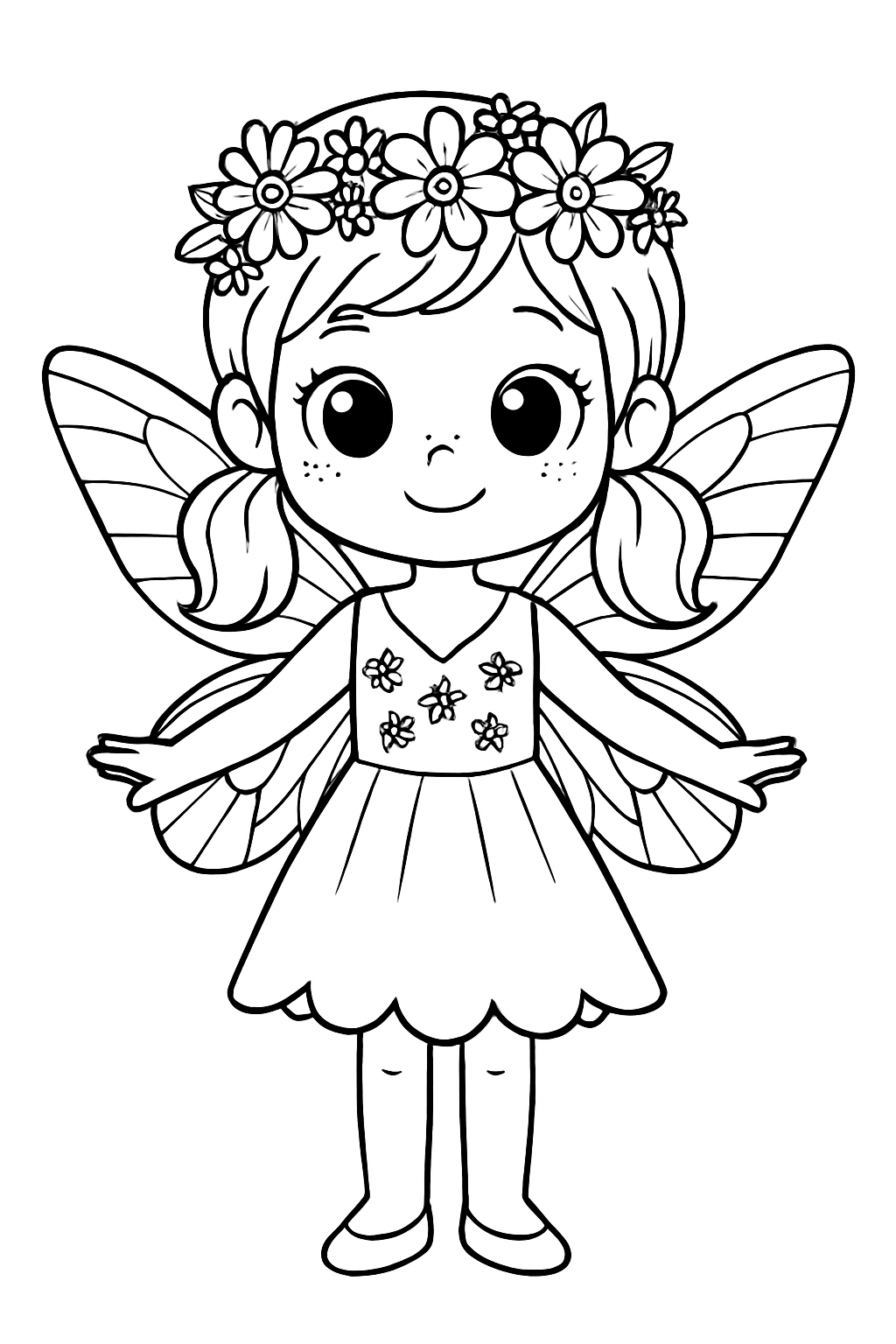 Adorable Black and White Fairy Line Drawing T-Shirt