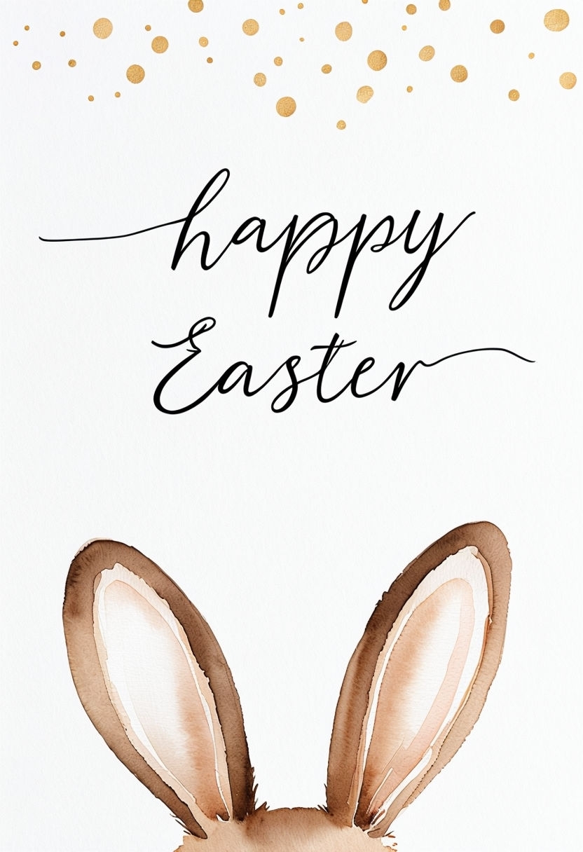 Minimalist Watercolor Happy Easter Bunny Ears Card