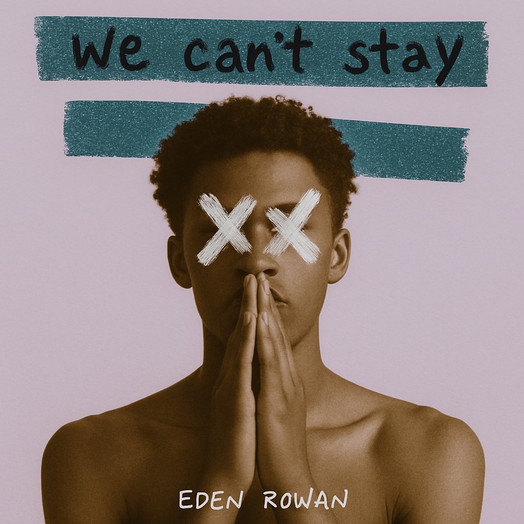 Minimalist Portrait with X Marks and Teal Text Poster for Spotify Album Cover