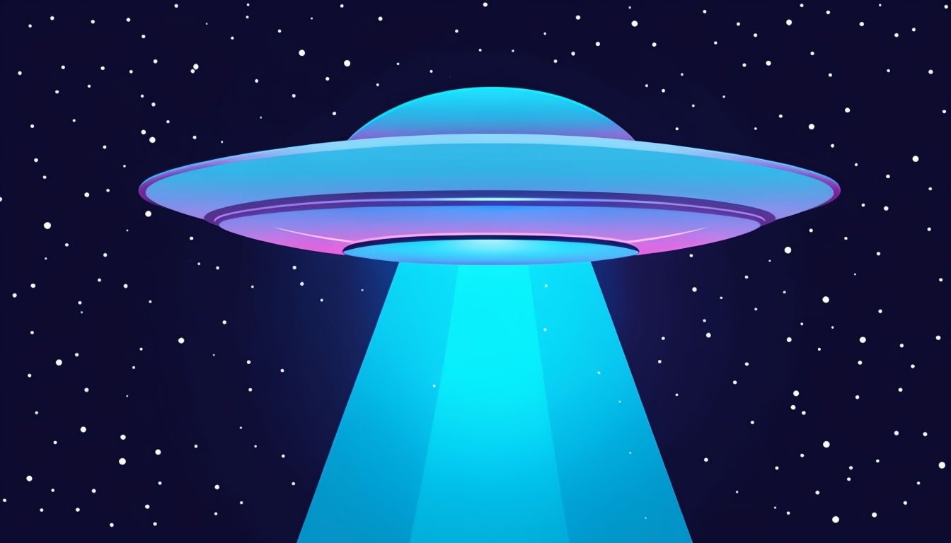 Classic UFO Illustration with Bright Beam of Light Background