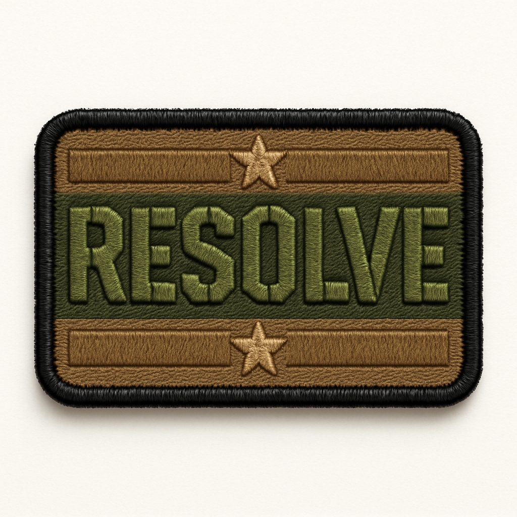 Bold Military-Style Resolve Patch Design for Hats