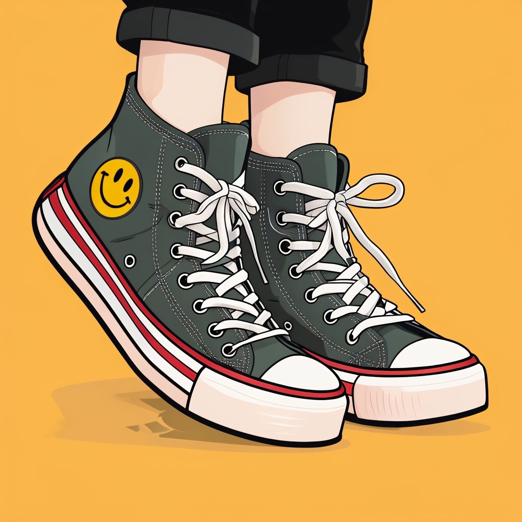 Playful High-Top Sneakers Illustration on Bright Yellow Background Spotify Album Cover