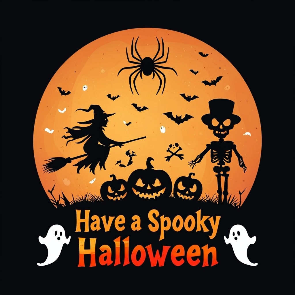 Spooky Halloween Cartoon Moon and Creatures T-shirt