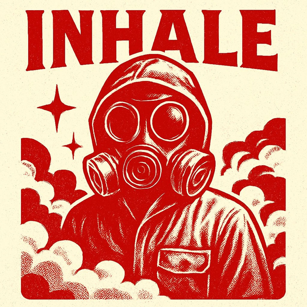 Vintage Gas Mask INHALE Illustration Retro T-Shirt