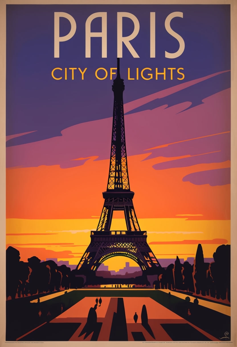 Vintage Paris Travel Poster Featuring Iconic Eiffel Tower