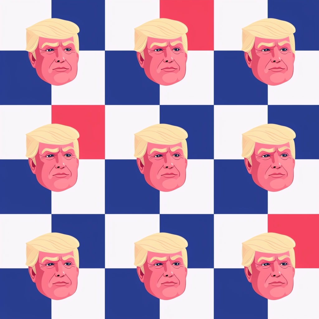 Playful Cartoon Donald Trump Heads in Checkered Pattern Sticker