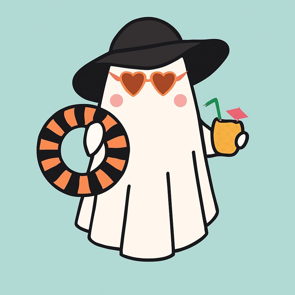 Playful Summer Ghost Character with Sunglasses Sticker