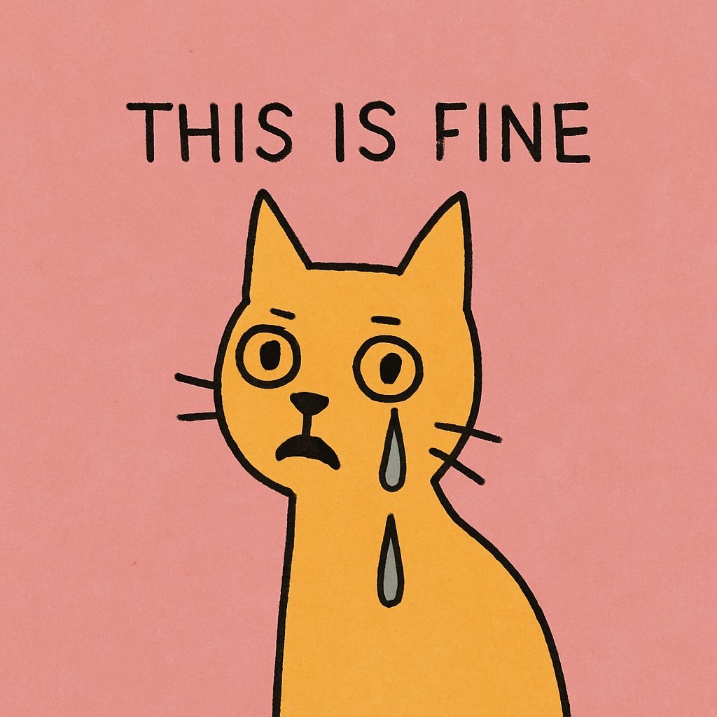 Distressed Amber Cat with This is Fine Text T-Shirt