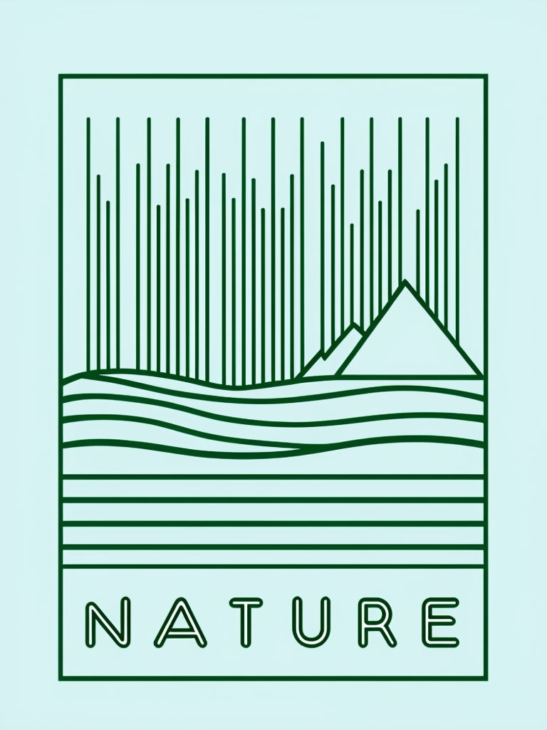 Minimalist Forest Green Hills and Trees Nature Illustration Poster