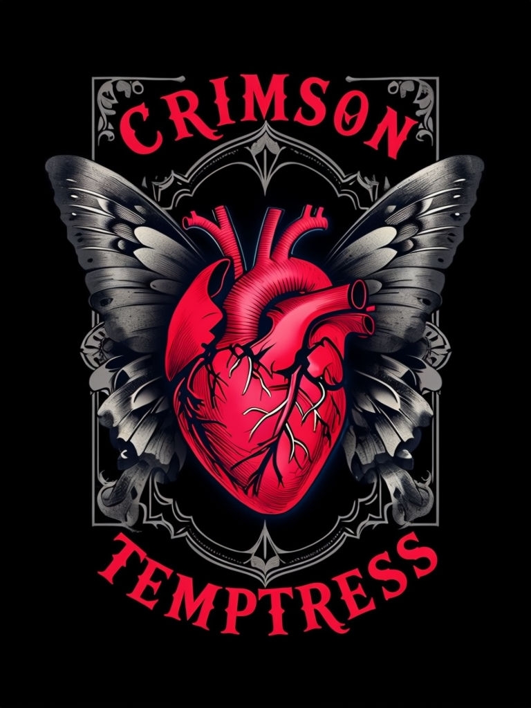 Vivid Crimson Heart with Ornate Butterfly Wings T-Shirt