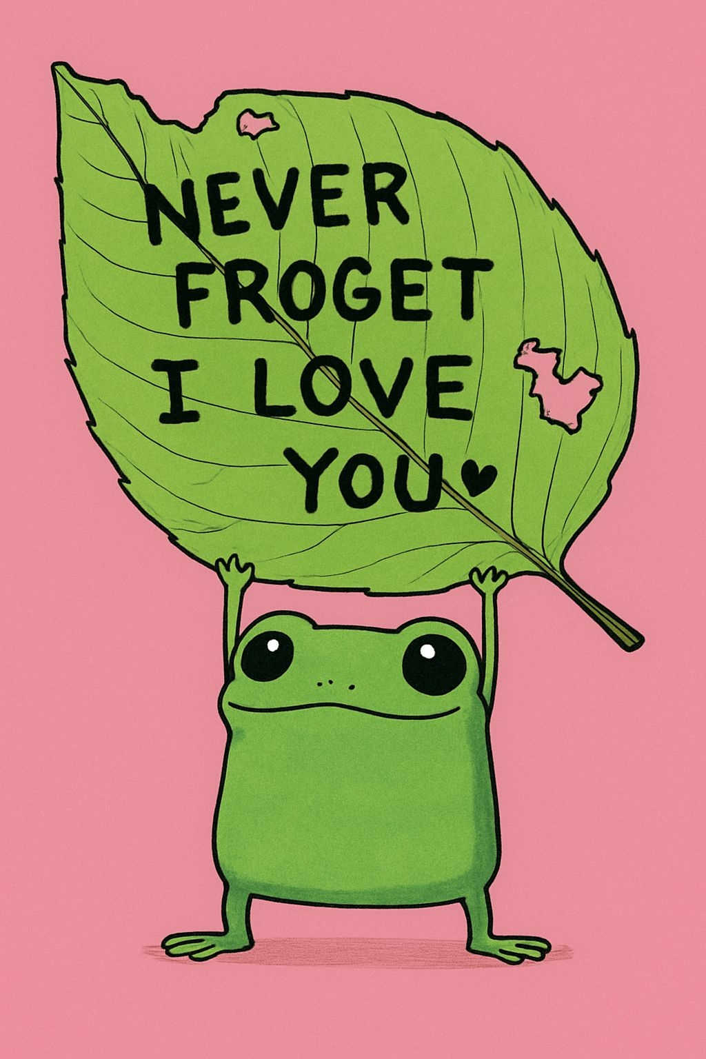 Whimsical Green Frog Holding Leaf with Cute Message T-shirt