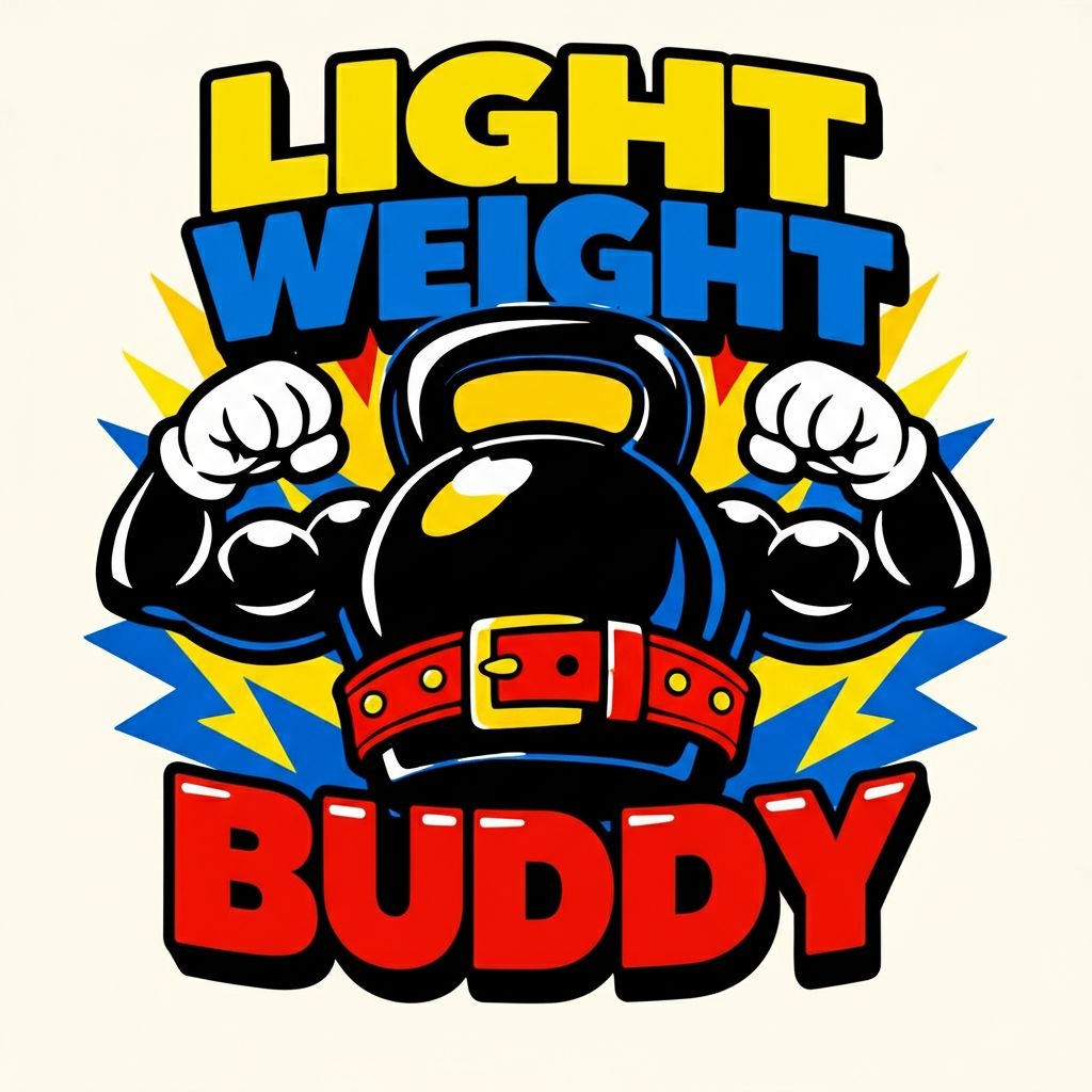 Vibrant Cartoon Kettlebell 'Light Weight Buddy' Fitness T-Shirt