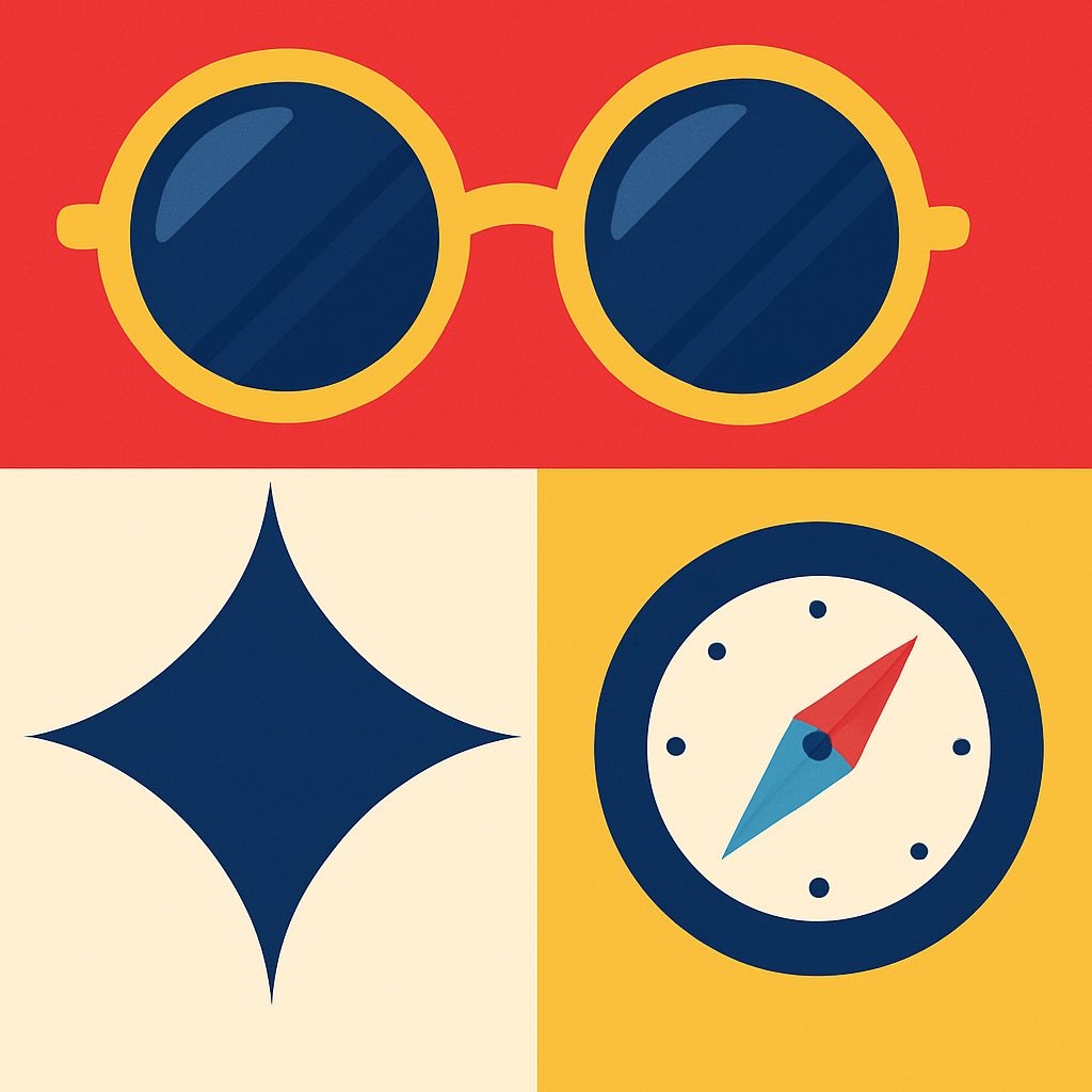 Vibrant Minimalist Sunglasses and Compass Pattern Design Seamless Pattern