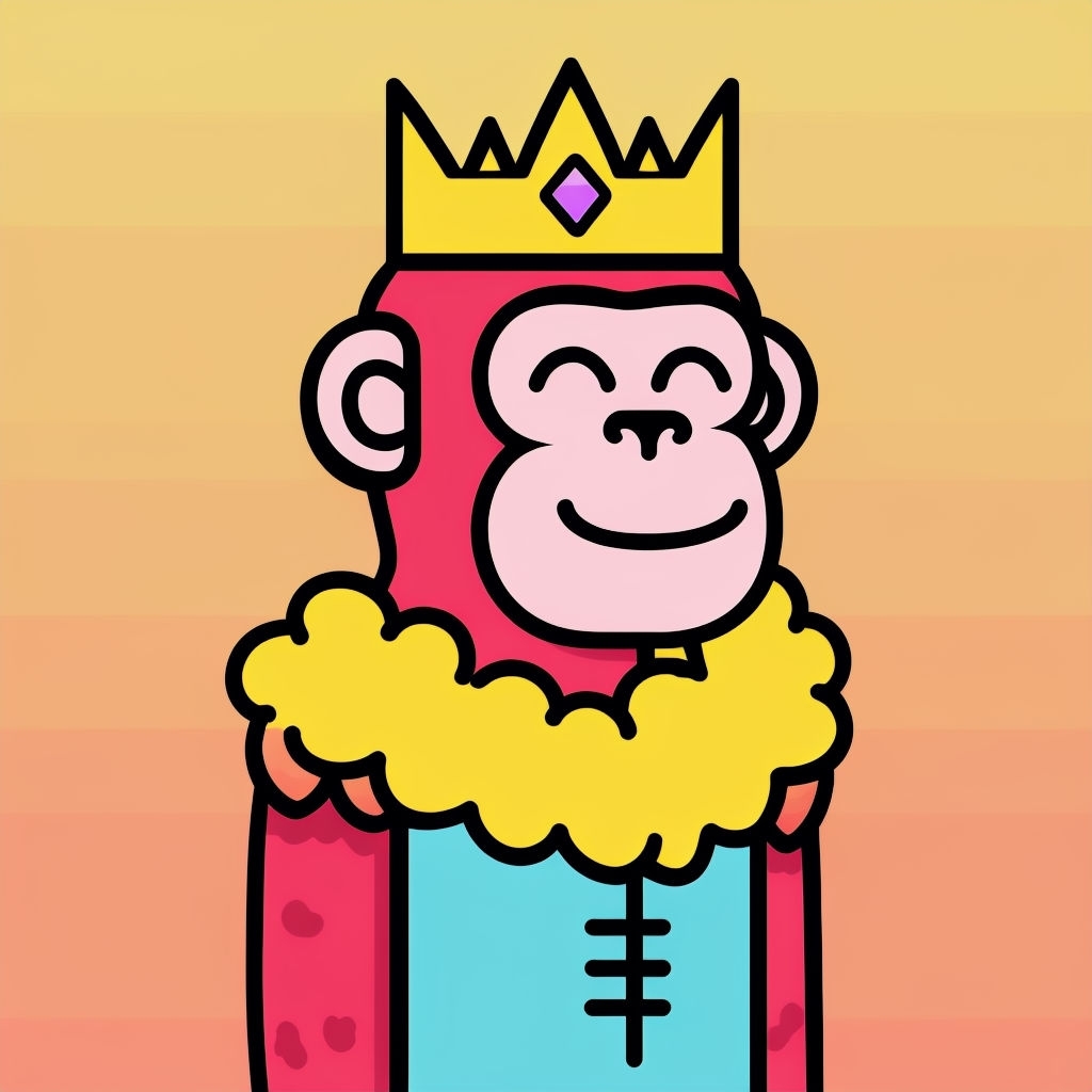 Cheerful Cartoon Monkey Character with Crown T-Shirt