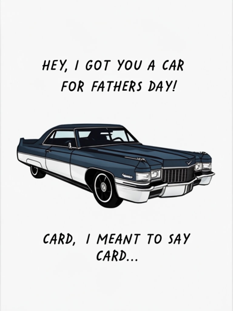 Minimalist Father's Day Card with Classic Cadillac Illustration