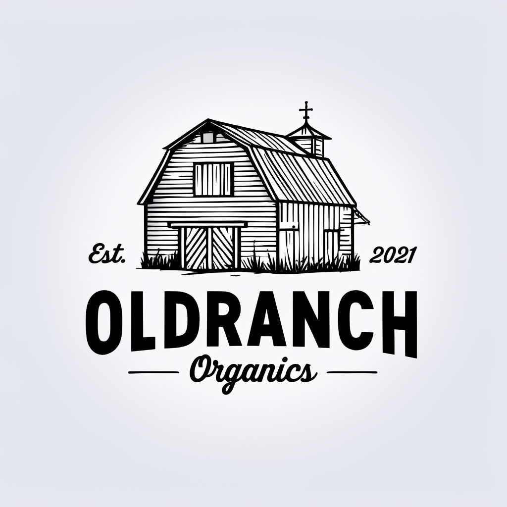 Vintage Old Ranch Organics Barn Logo Design