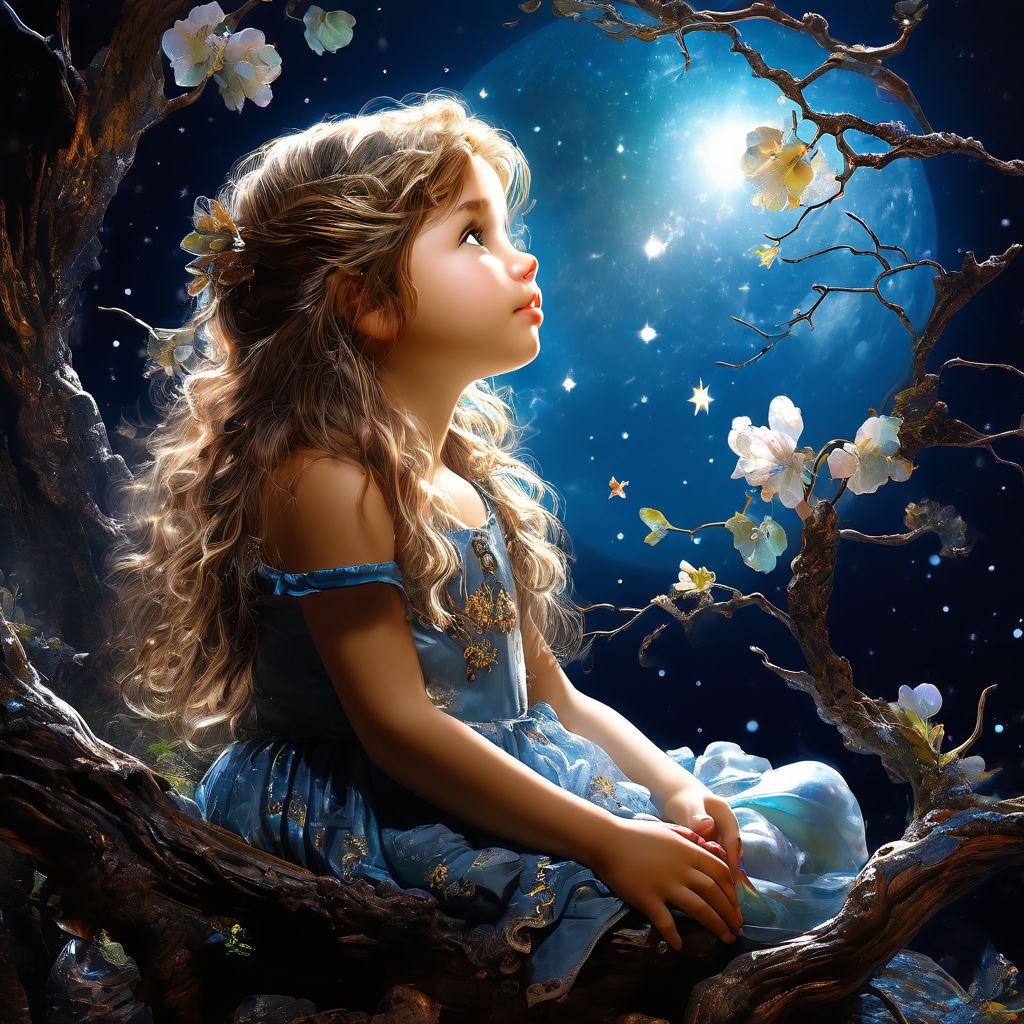 Fantasy gorgeous beutifull little girl praying and looking u... by Анна ...