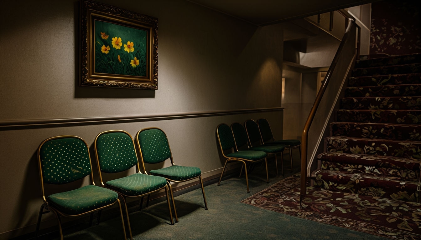 Elegant Dimly Lit Waiting Area Virtual Background Image