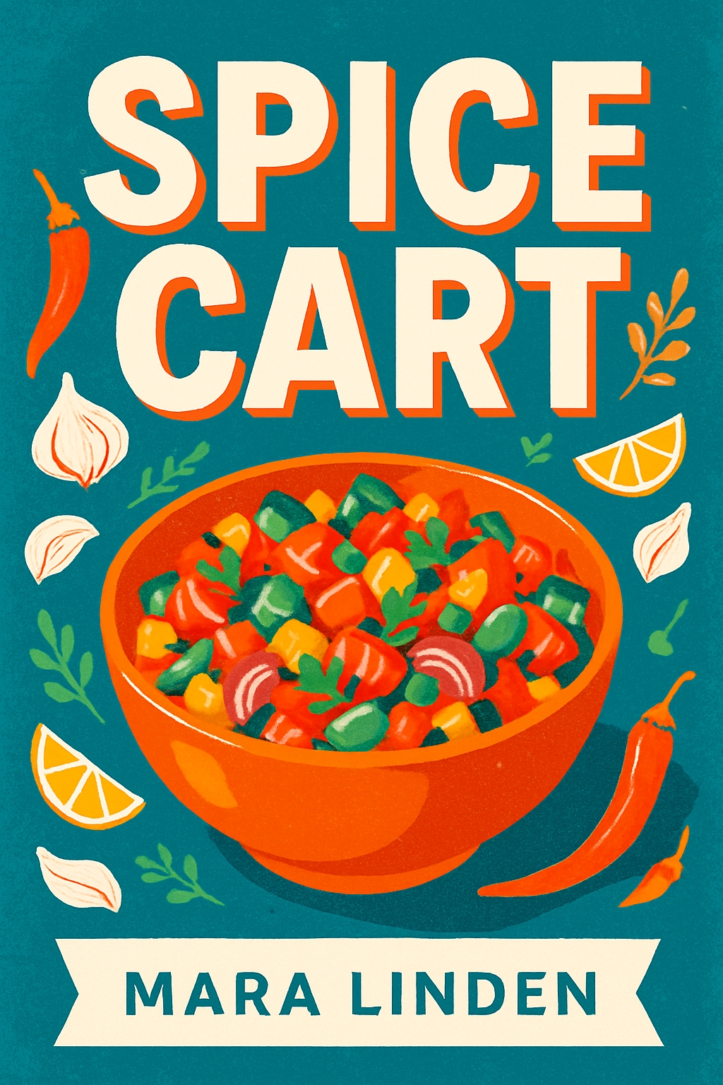 Vibrant Spice Cart Cookbook Cover with Fresh Vegetables and Herbs EBook Cover
