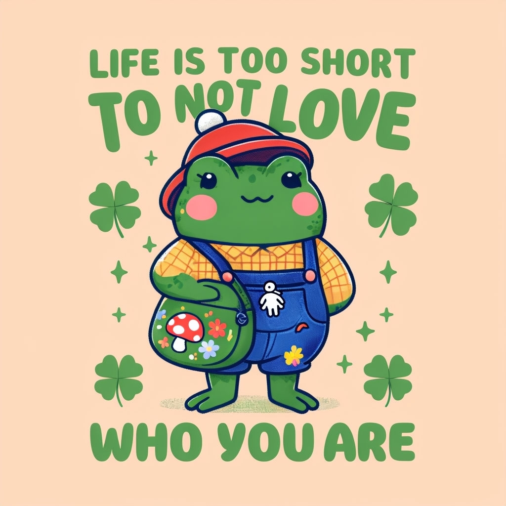 Whimsical Frog Character Sticker with Positive Life Message