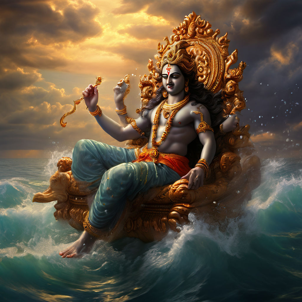 Lord Vishnu reclining on Shesh Naag in the ocean by KRISH SADH - Playground