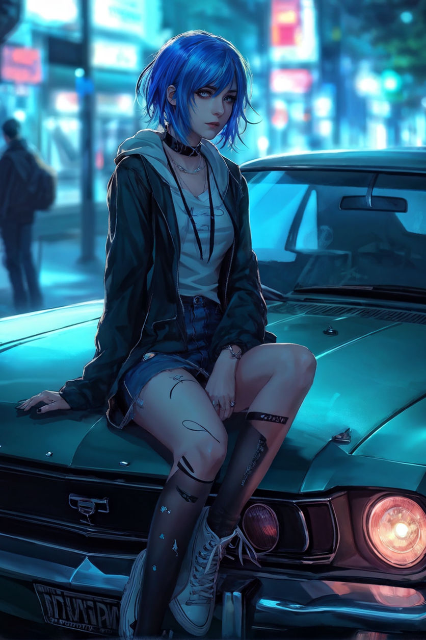 anime girl in car