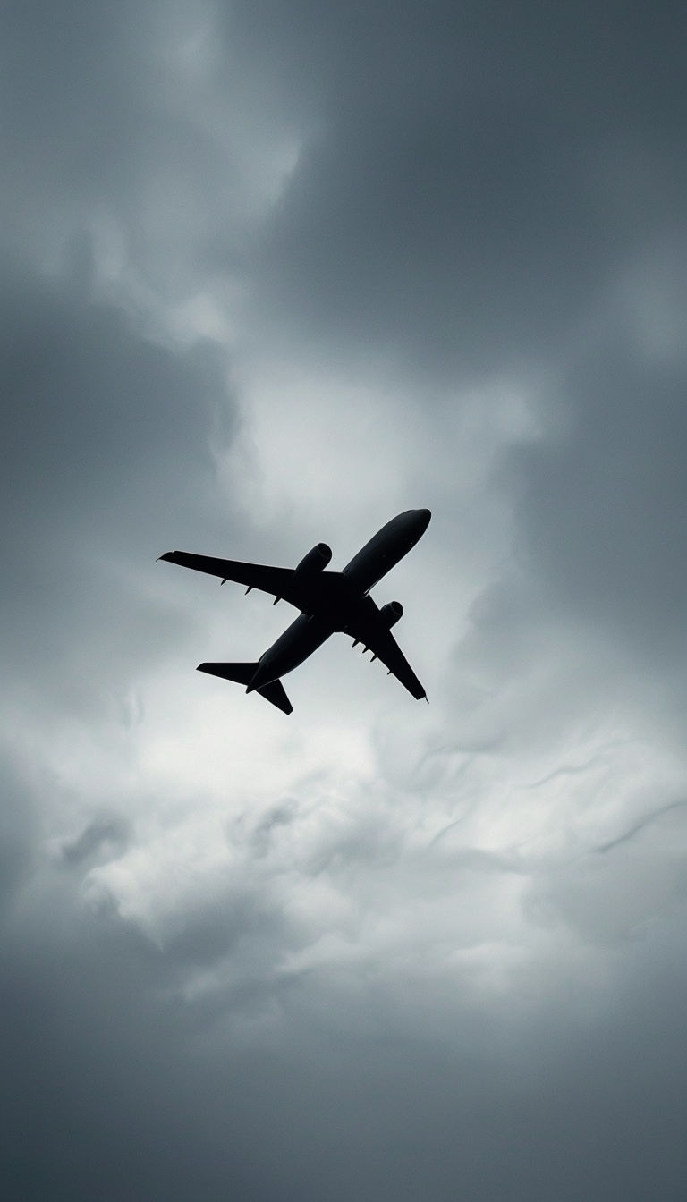 Silhouette Airplane Against Dramatic Gray Sky Mobile Wallpaper