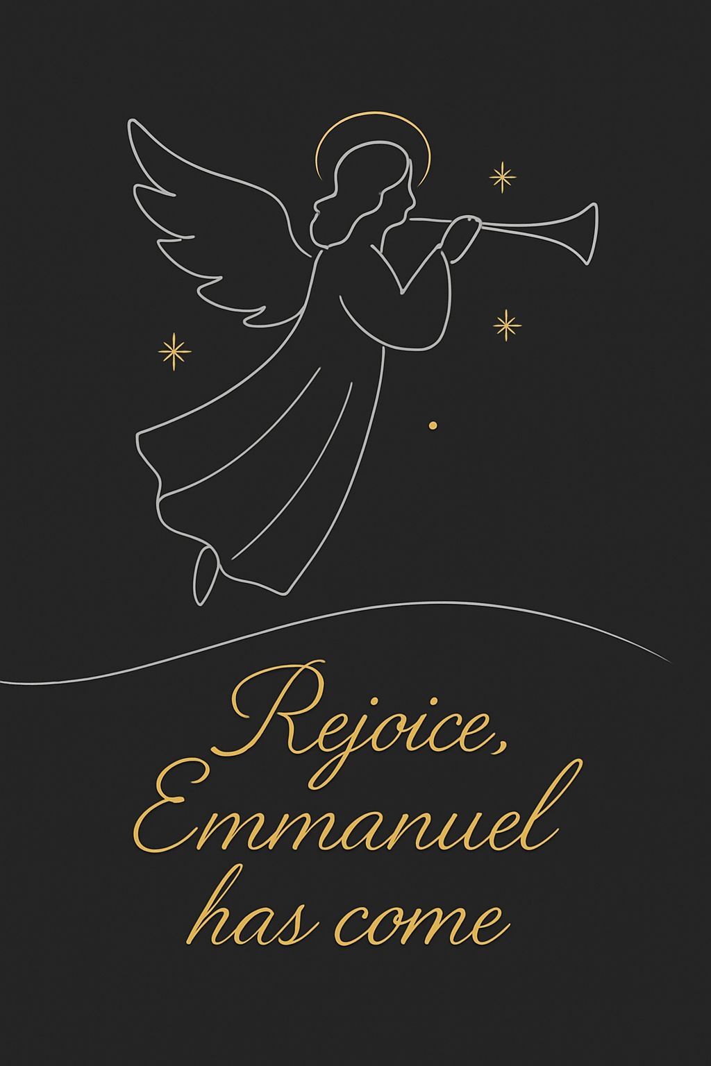 Minimalist Angel Illustration with 'Rejoice' Text Card