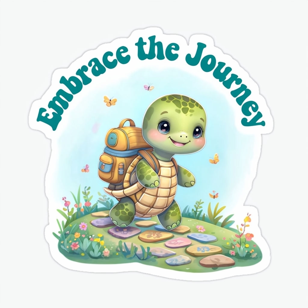 Cute Cartoon Turtle with Backpack on Colorful Path Sticker