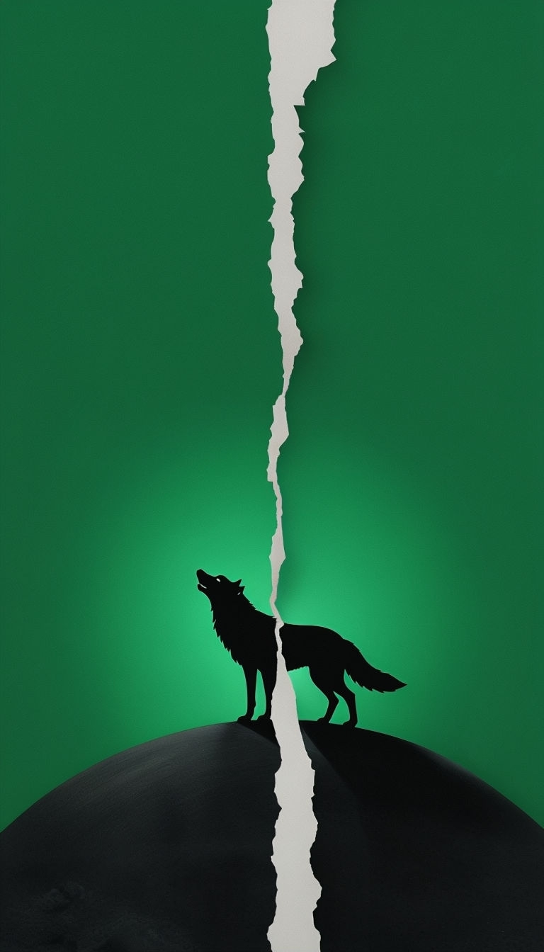 Minimalist Green Wolf Silhouette on Pearl Gray Background Mobile Wallpaper